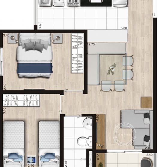 Planta 02 - 2 dorm 48 13m²