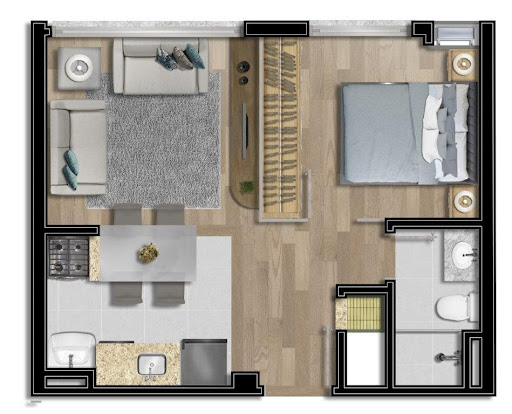 Planta 01 - 1 dorm 34m² - studio