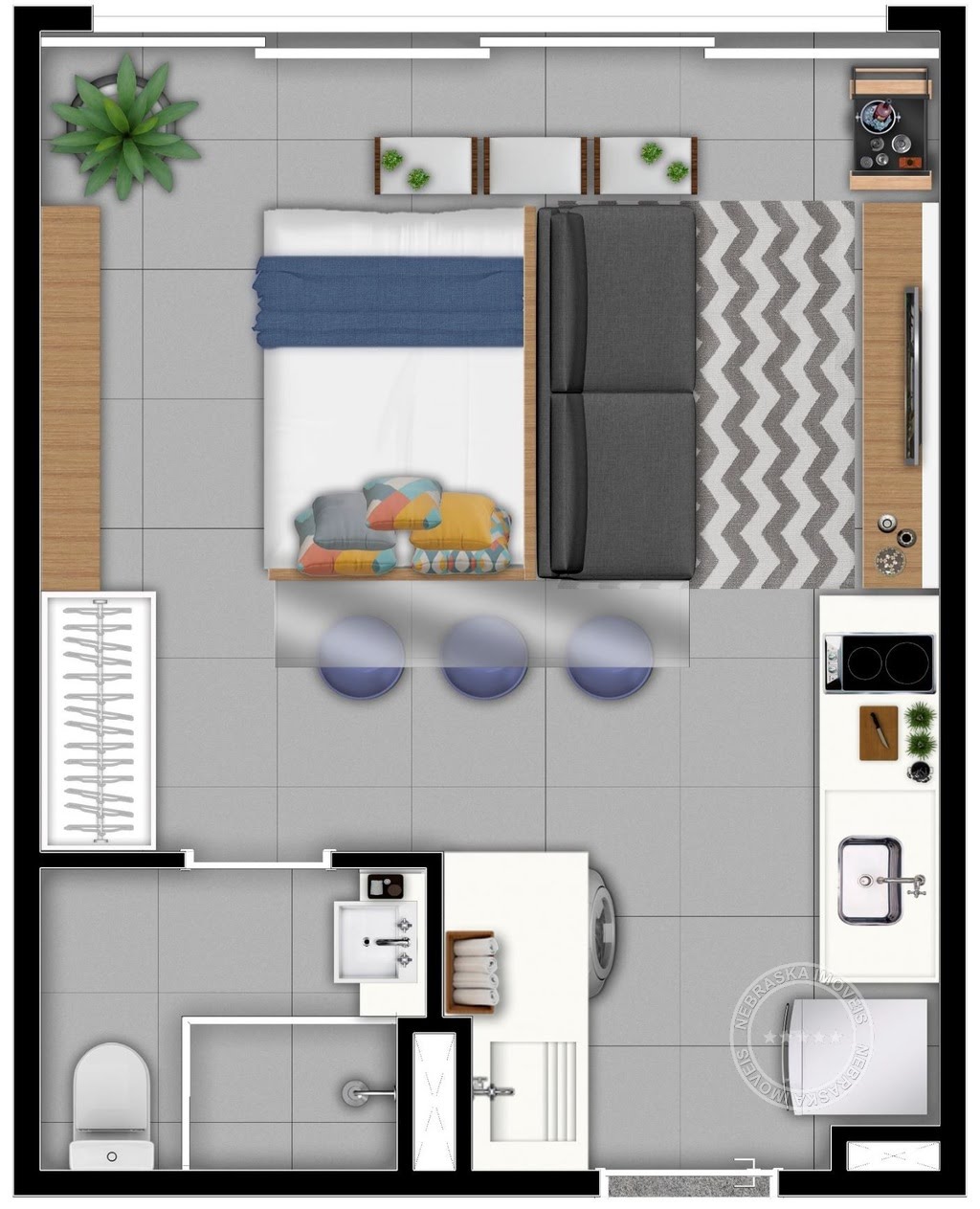 Planta 01 - 1 dorm 28,71m² - studio