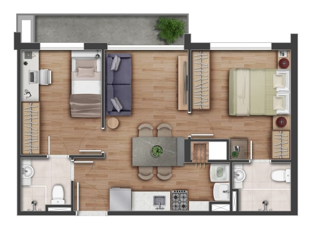 Planta 02 - 2 dorm 51 47m²