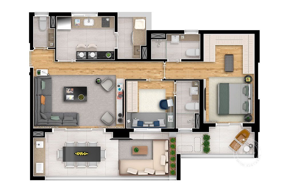 Planta 01 - 2 dorm 98m²