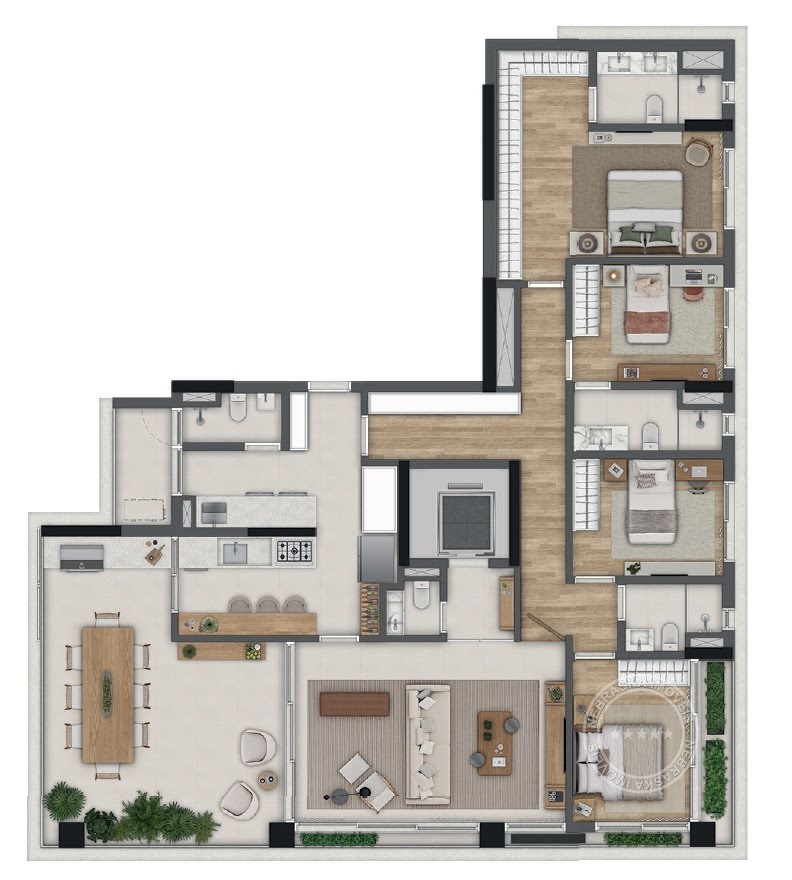 Planta 01 - 4 dorm 185m²