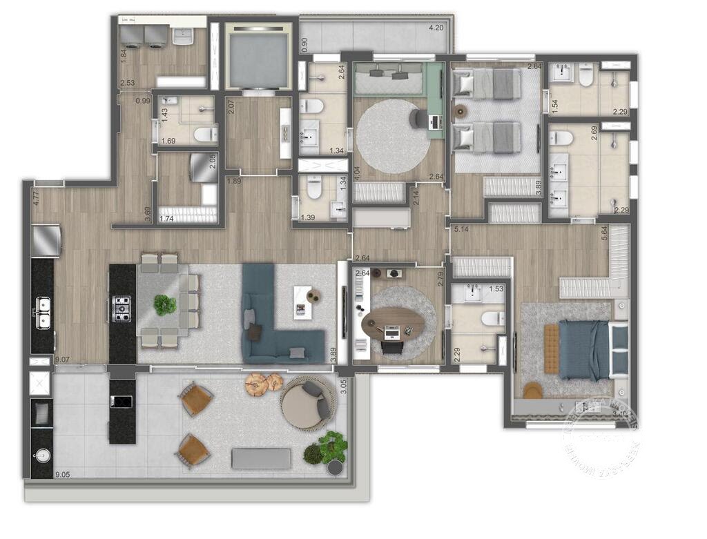 Planta 04 - 4 dorm 194 06m² - opção