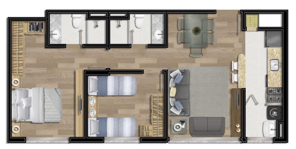 Planta 04 - 2 dorm 60m²