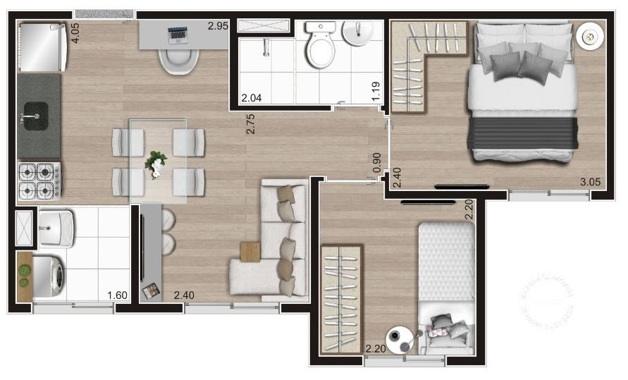 Planta 02 - 2 dorm 35m²