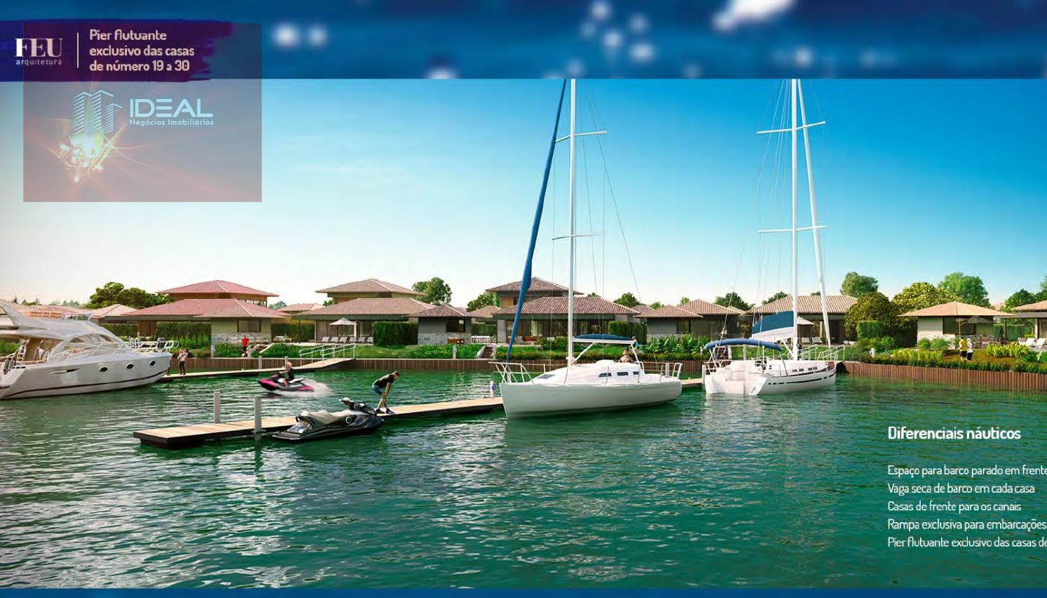 Aretê - Ilha Toriba 1 - Ilustração do Pier Flutuante exclusivo para as casas de número 19 a 30