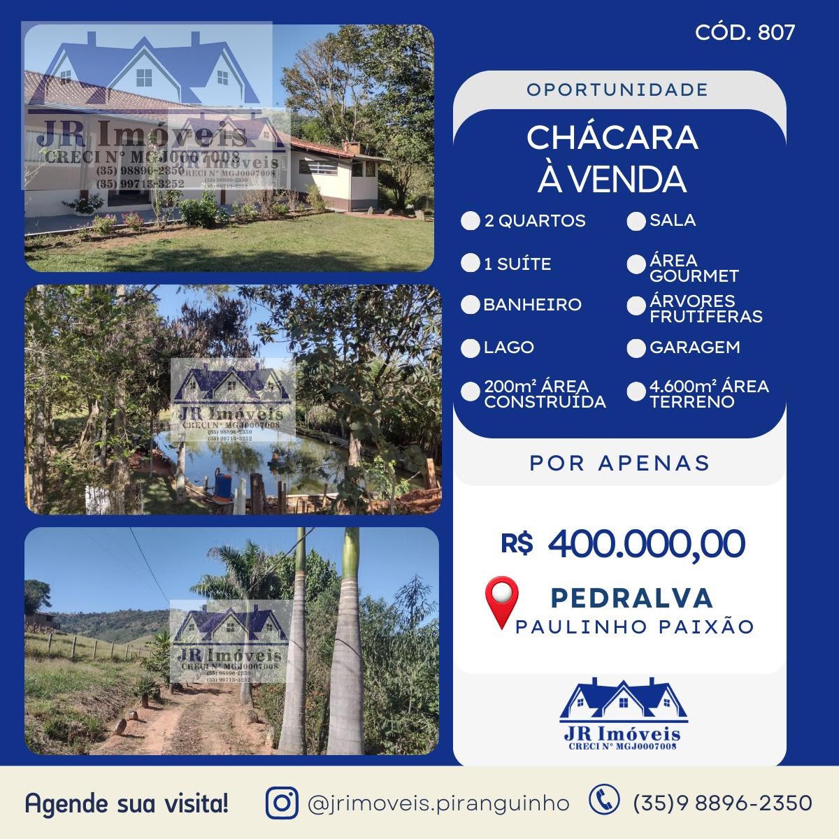 Rural à venda com 4600m² de terreno no Paulino Paixao, Pedralva — foto principal