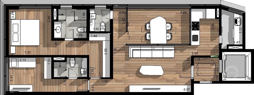 Planta 02 - 2 dorm 95 81m²