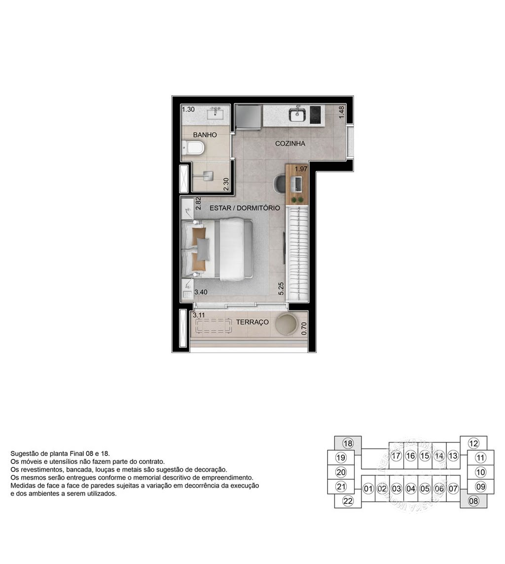 Planta 02 - 1 dorm 26m²