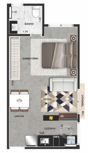 Planta 01 - 1 dorm 25m² - studio