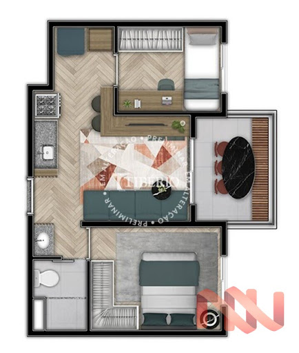 Planta 03 - 2 dorm 39 08m²