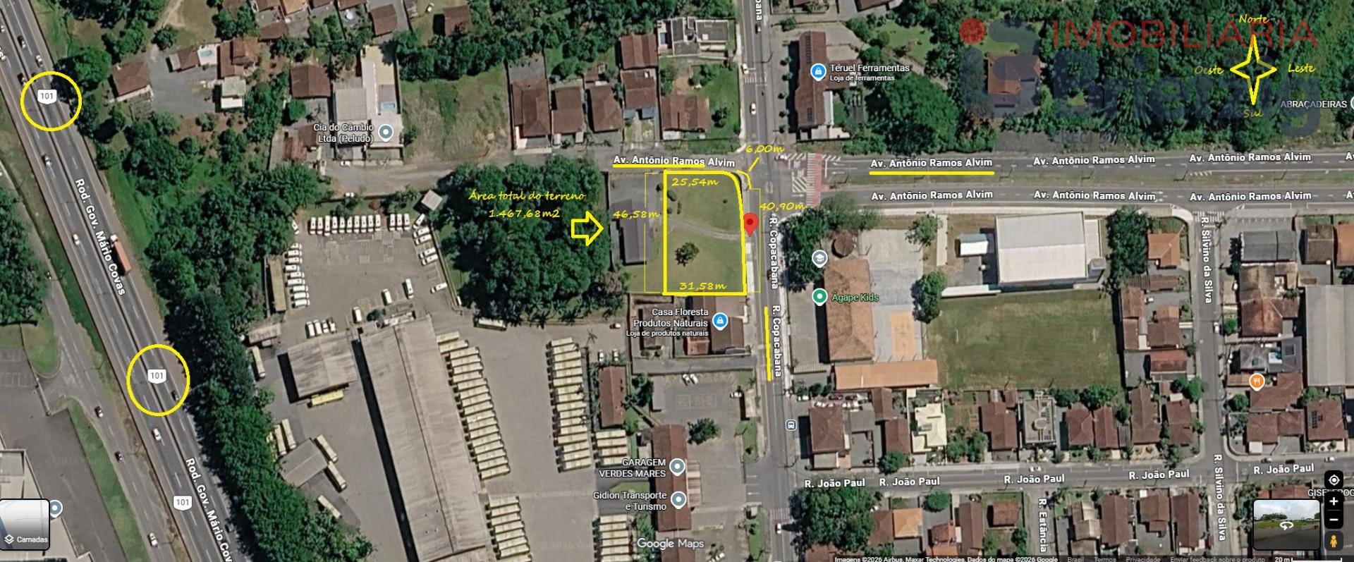 Localização terreno Av Ramos Alvim esquina Copacabana 1200