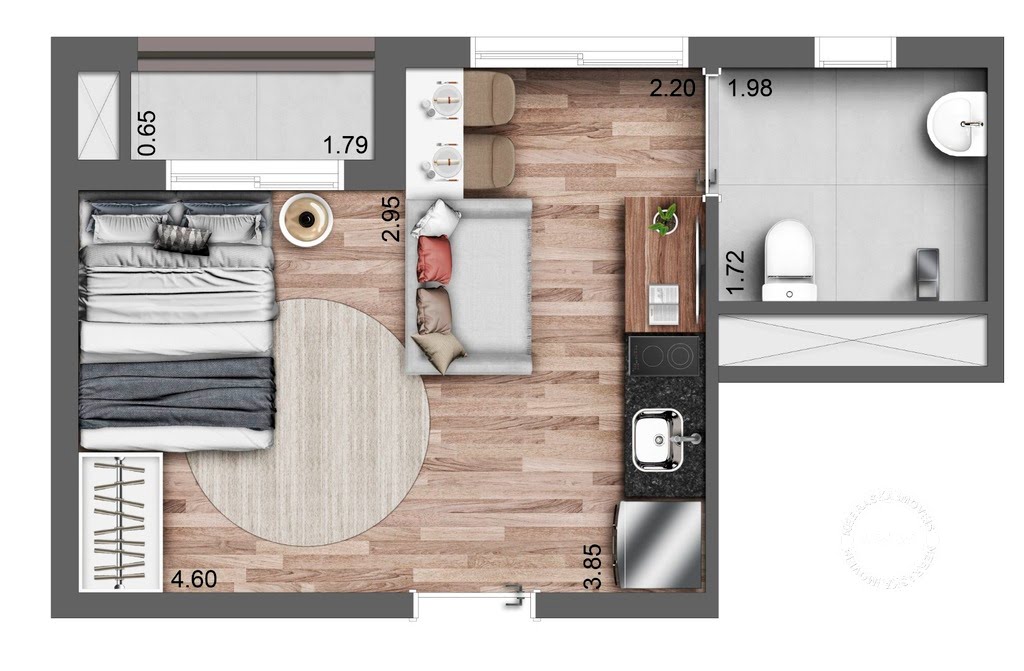 Planta 01 - 1 dorm 24m² - studio