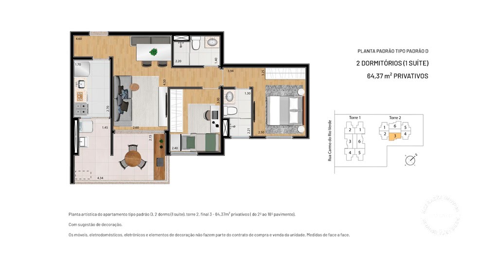 Planta 02 - 2 dorm 64 37m²