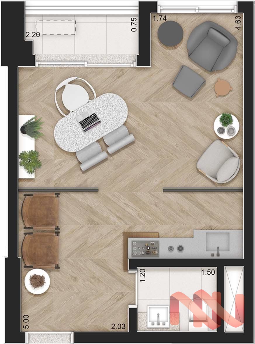Planta 01 - 38m² - sala