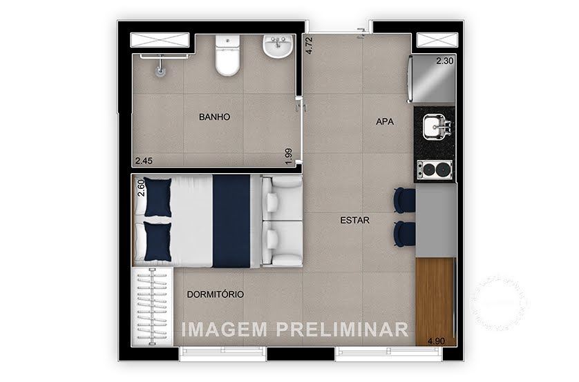 Planta 01 - 1 dorm 25m² - studio