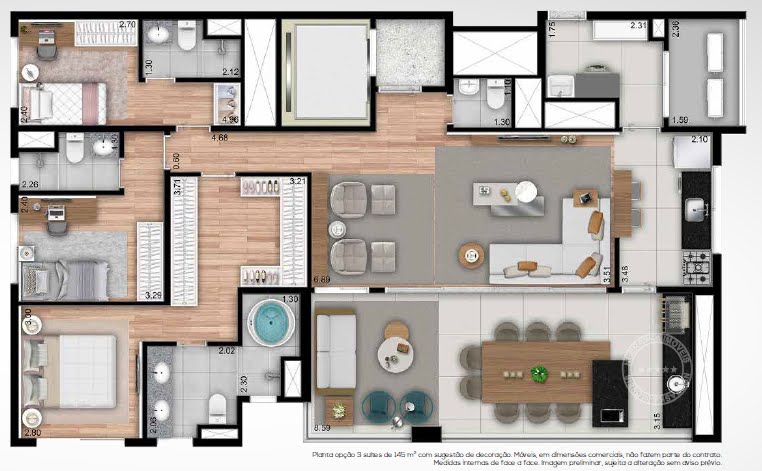Planta 04 - 3 dorm 145m² - opçao 2