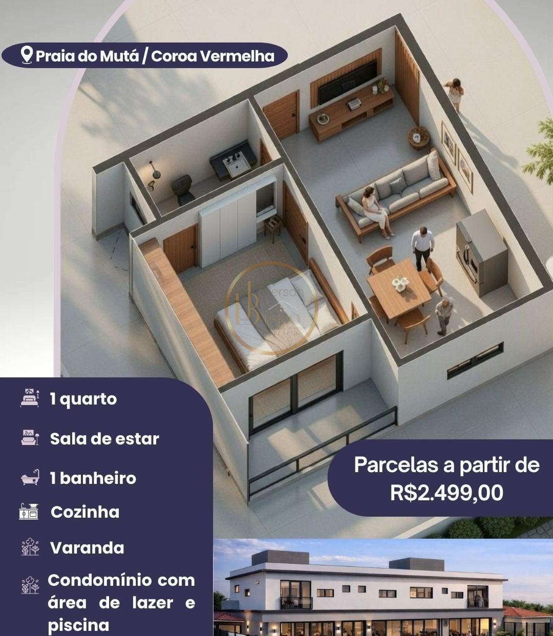 Studio à venda com 1 quarto, 1 banheiro e 35m² no Coroa Vermelha, Santa Cruz Cabrália (BA) — foto 2 de 17
