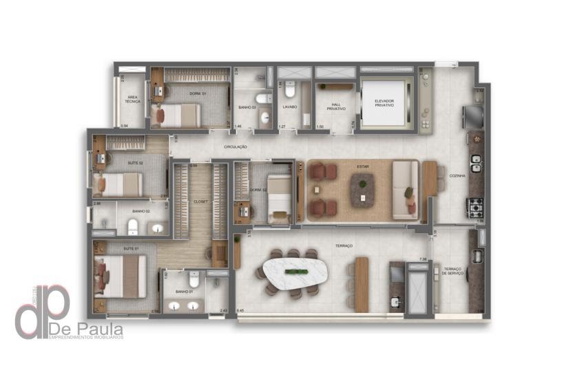 Planta aptop 137 m2 - 4 dorm (2 suites)