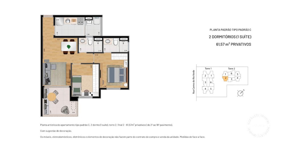 Planta 01 - 2 dorm 61 57m²