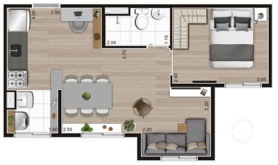Planta 03 - 1 dorm 35m² - opção