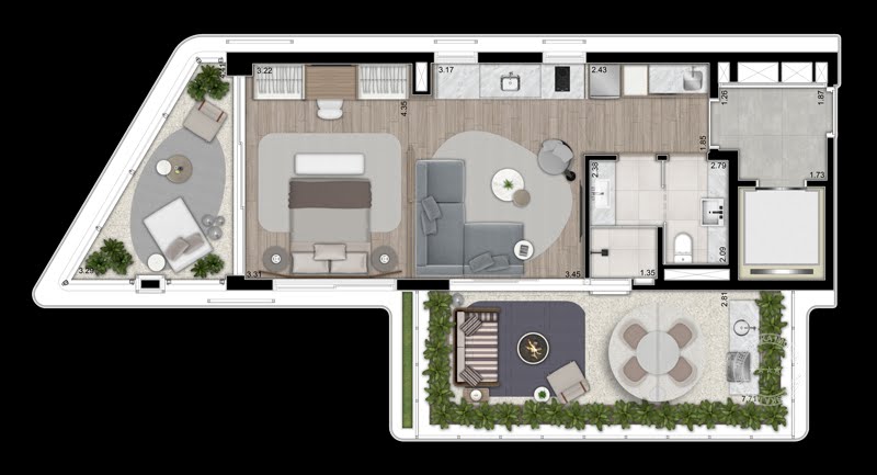 Planta 03 - 1 dorm 84m² - garden