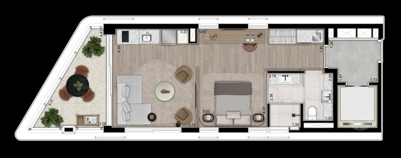 Planta 02 - 1 dorm 60m² - studio