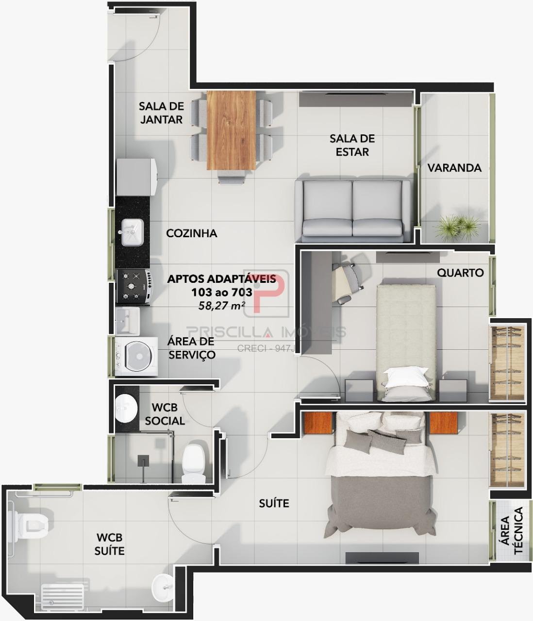 Apartamento à venda com 2 quartos, 1 suíte, 1 vaga e 54m² no Bessa, João Pessoa (PB) — foto 8 de 11