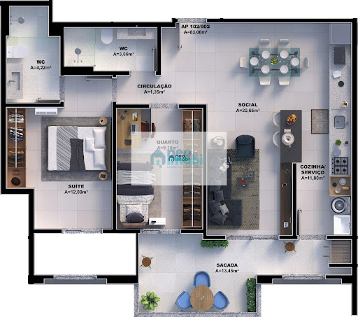 Apartamento com 2 dorm com 1 suíte,Pedra Branca, Palhoça, SC