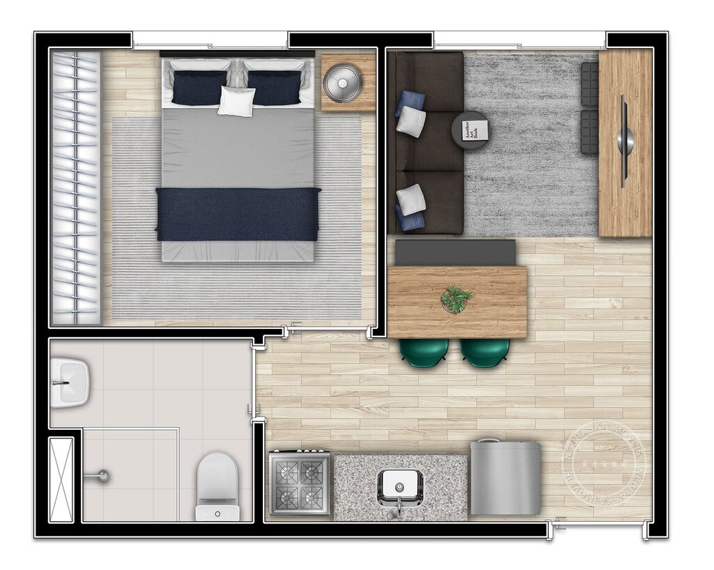 Planta 01 - 1 dorm 24m²