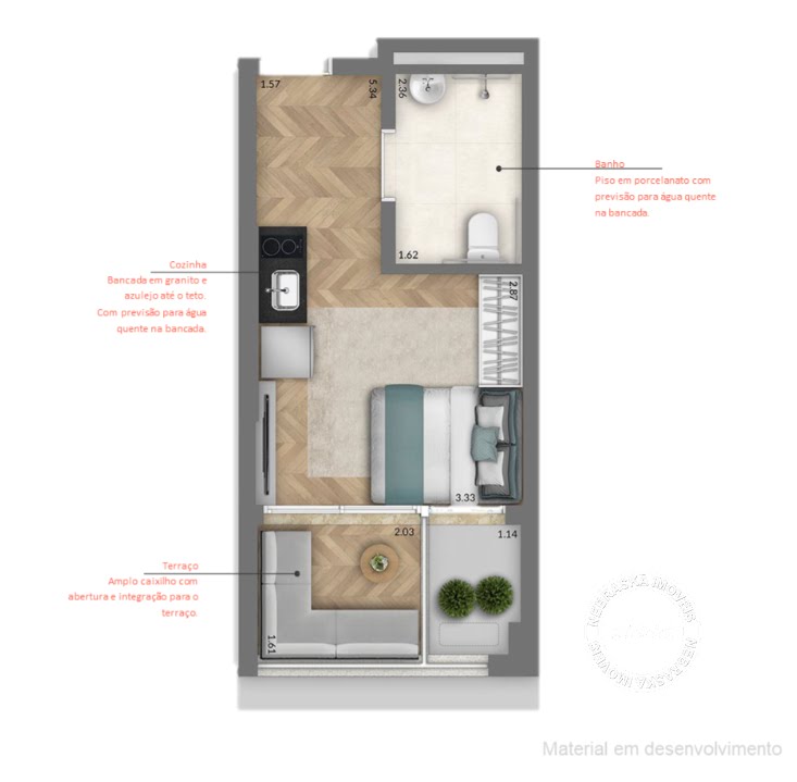 Planta 01 - 1 dorm 28m² - studio