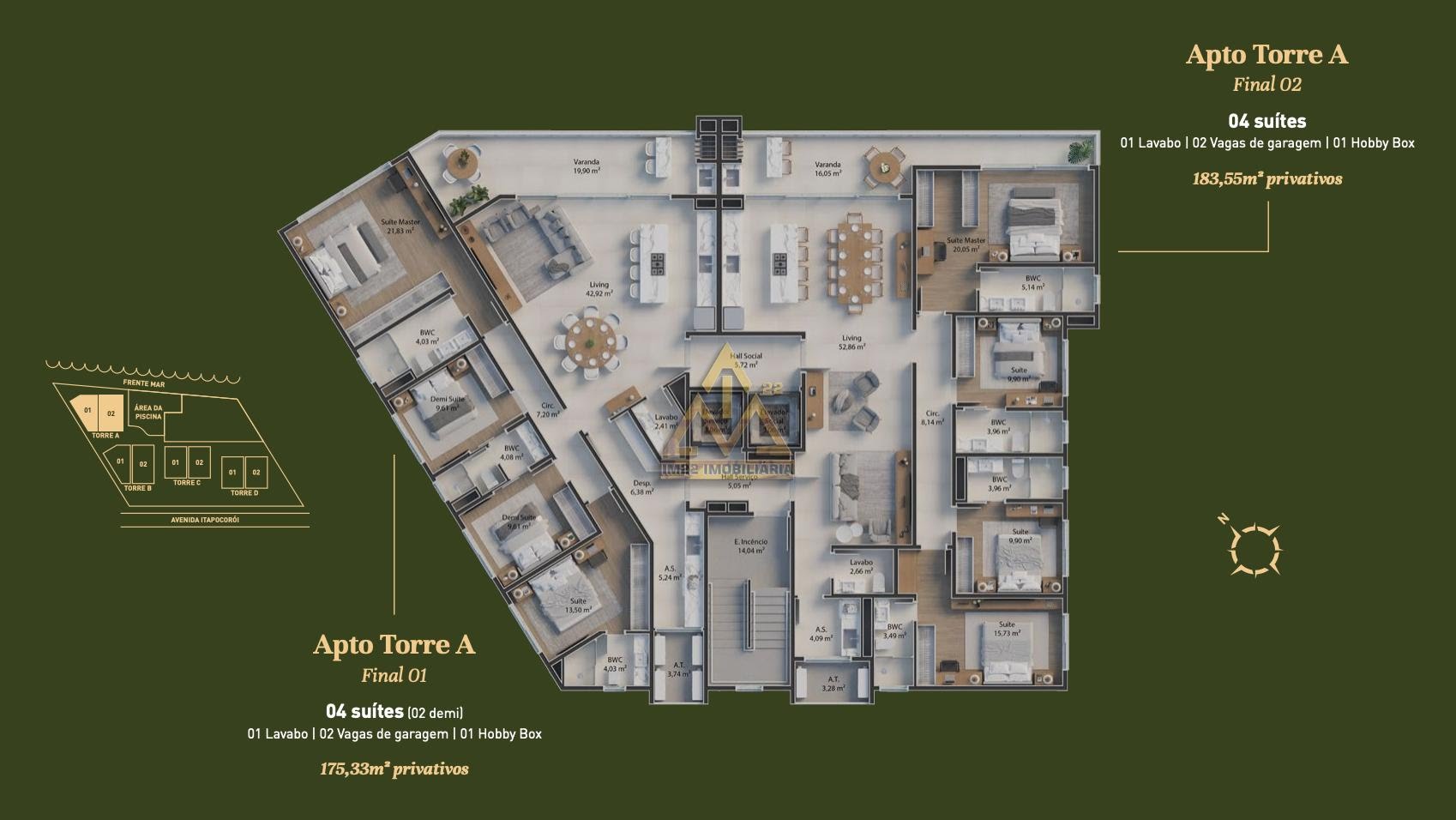 Apartamento à venda com 4 quartos, 3 suítes, 2 vagas e 183m² no Praia de Armação do Itapocorói, Penha (SC) — foto 9 de 10