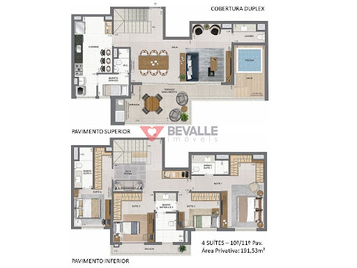 Planta 05 - 4 dorm 191,53m² - cobertura duplex