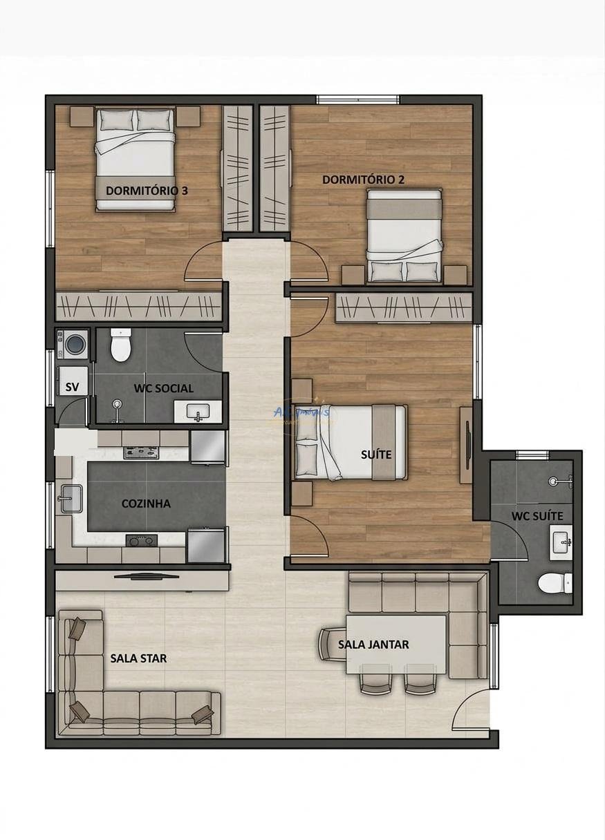 Apartamento à venda com 3 quartos, 2 banheiros, 1 vaga e 82m² no Cidade Ocian, Praia Grande — foto principal