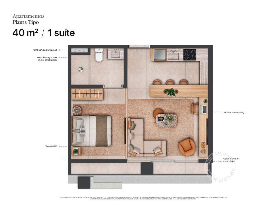 Planta 01 - 1 dorm 40m²