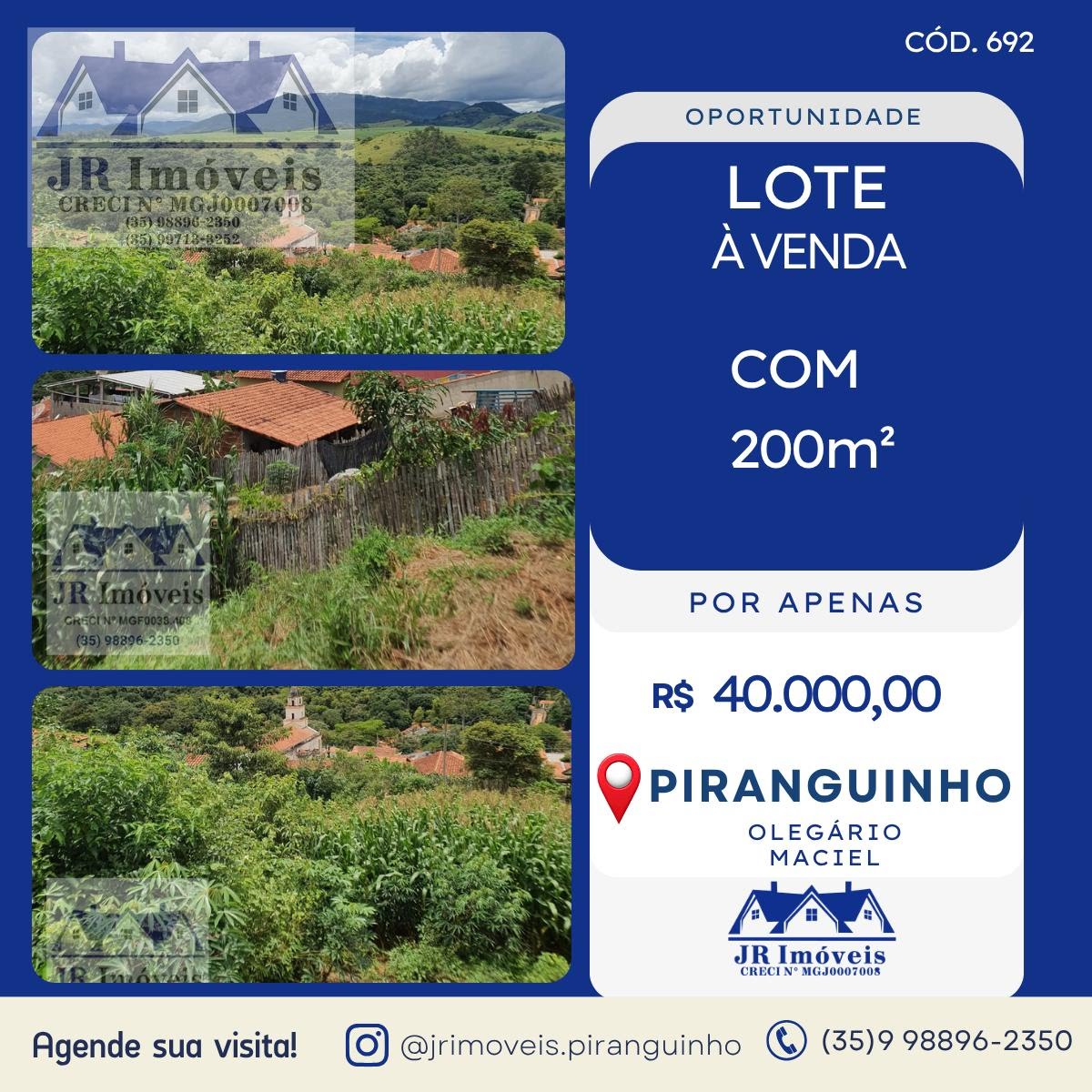 Terreno à venda com 200m² de terreno no Olegario Maciel, Piranguinho — foto principal