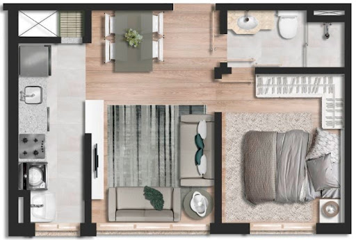 Planta 01 - 1 dorm 35 05m²