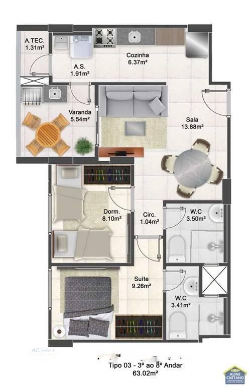 Apartamento à venda com 2 quartos, 1 suíte, 1 vaga e 63m² no Maracanã, Praia Grande (SP) — foto 13 de 13