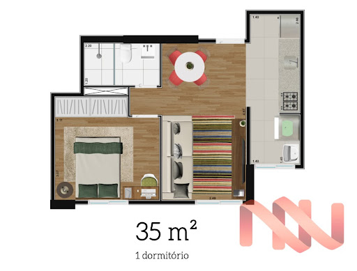 Planta 01 - 1 dorm 35m²