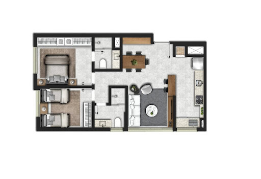 Planta 01 - 2 dorm 62m²