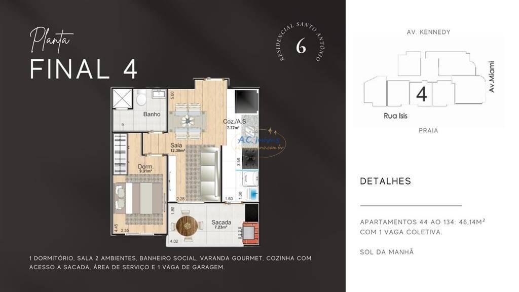Apartamento à venda com 1 quarto, 1 banheiro, 1 vaga e 46m² no Vila Caiçara, Praia Grande (SP) — foto 20 de 29