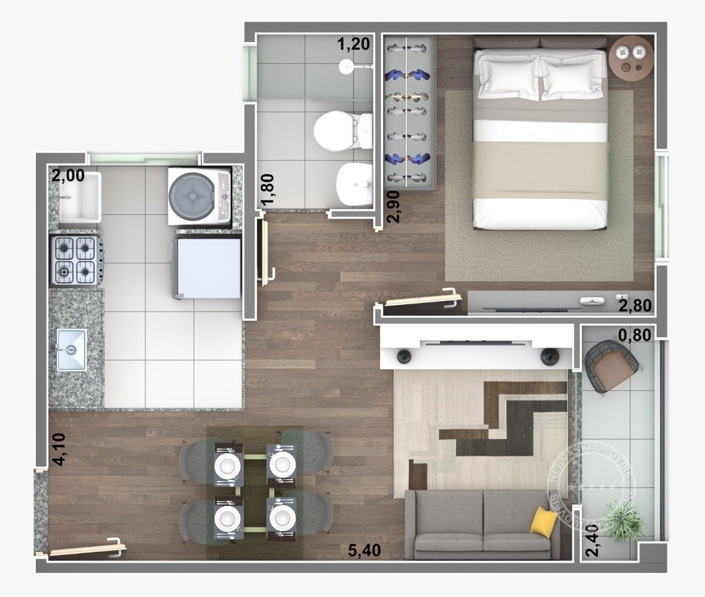 Planta 01 - 1 dorm 35m²