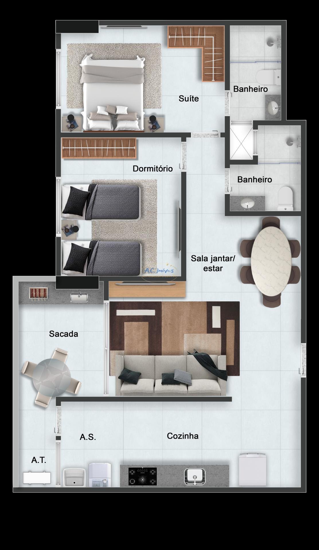 Apartamento à venda com 2 quartos, 1 suíte, 1 vaga e 68m² no Aviação, Praia Grande (SP) — foto 3 de 24