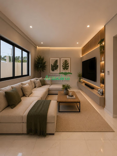 Sala de estar e TV com sugestão de decoração