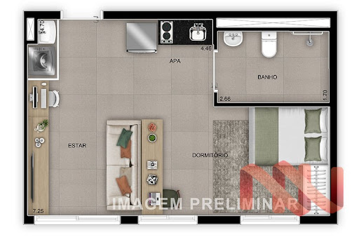 Planta 02 - 1 dorm 38m² - studio