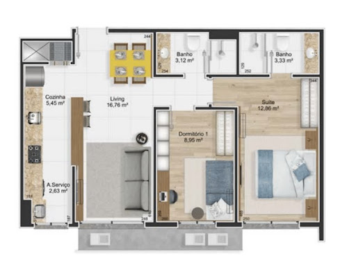 Planta 05 - 2 dorm 63m²