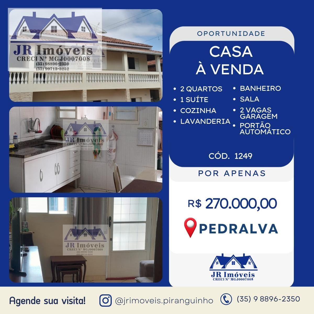 Casa à venda com 2 quartos, 1 vaga e 160m² no São José, Pedralva — foto principal