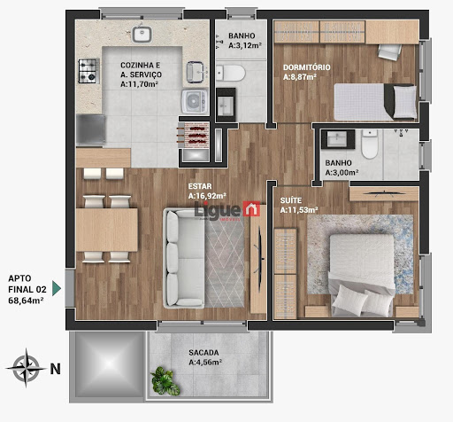 Apartamento no Medianeira, Caxias do Sul | 2 Dorms, 74m²
