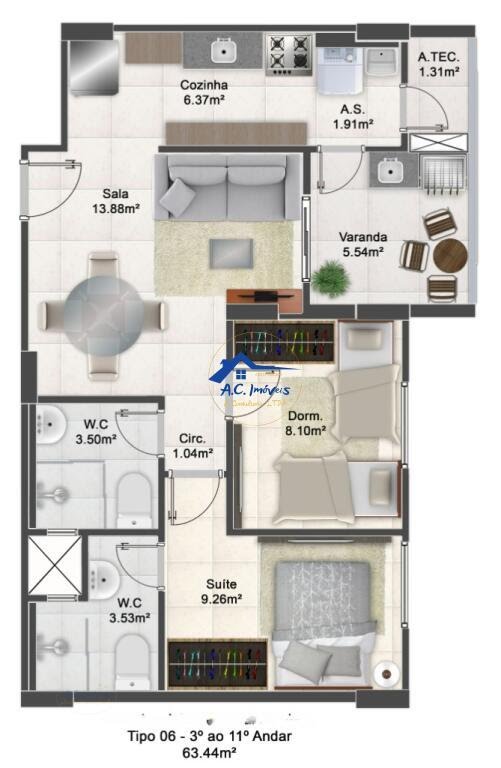 Apartamento à venda com 2 quartos, 1 suíte, 1 vaga e 63m² no Maracanã, Praia Grande (SP) — foto 10 de 12