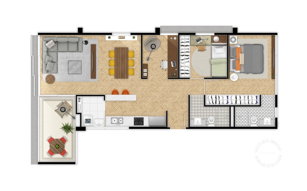 Planta 02 - 2 dorm 84 82m² - opção